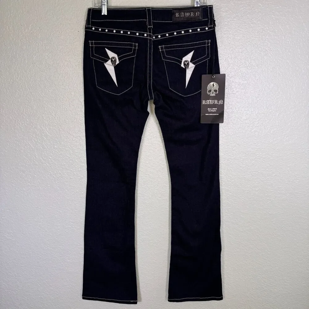 Y2K Jeans Womens 29 Skull Studded Low Rise Grunge Rawkn Denim by Key Closet NEW